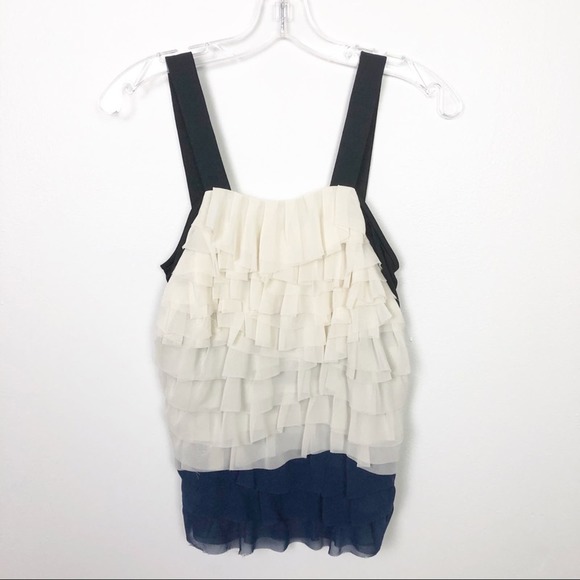 Diane von Furstenberg Gianna Ruffle Sleeveless Tank Top White Blue Size 4 - Picture 3 of 11